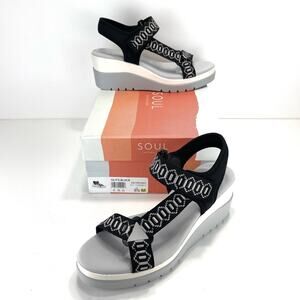 Soul Naturalizer Glitz Platform Wedge Sandal Size 8.5 Black & White Lightweight